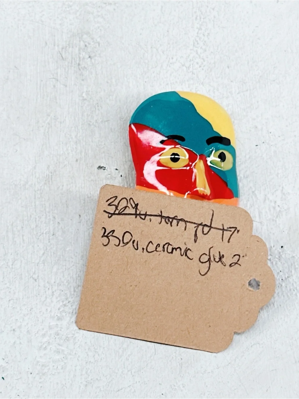 330u. Ceramic Manface Brooch Handmade
